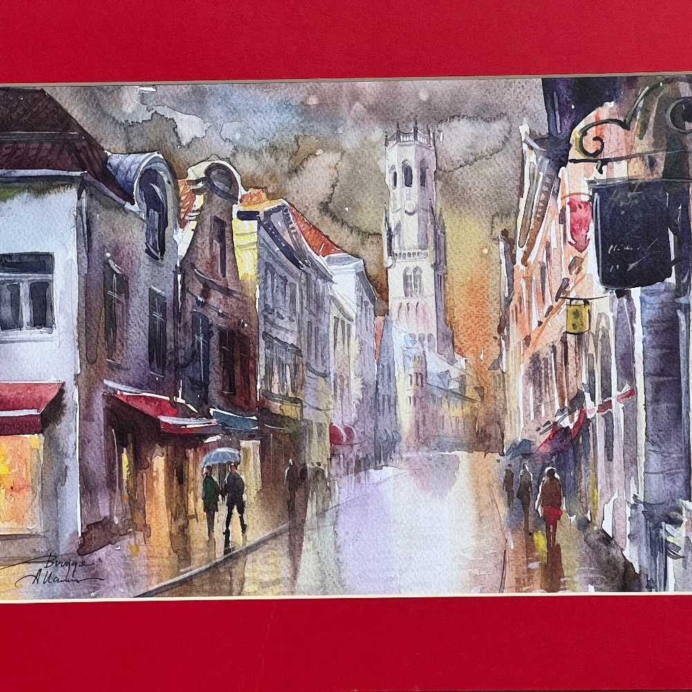 FOR SALE Acuarela from Brugge-Bell Tower A Naurnis artist in it's matte